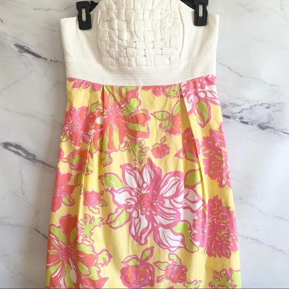 Lilly Pulitzer Betsey Strapless Dress Basketweave Bodice Size 2 Starfuit - Picture 3 of 8